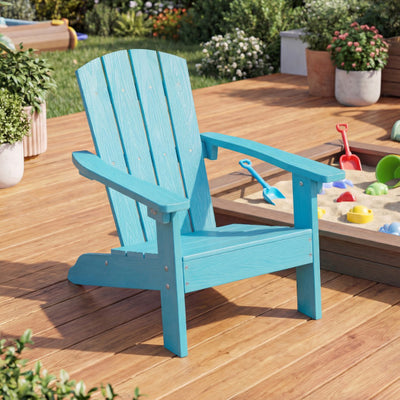 All-Weather HIPS Kid's Adirondack Chair with with High Backrest and Armrests-Turquoise