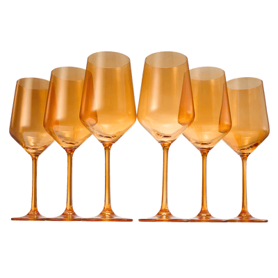Colored Wine Glass Set,12 oz Glasses Set of 6, Unique Italian Style Tall Stemmed for White & Red Wine, Water, Margarita Glasses, Color Tumbler, Gift, Viral Beautiful Glassware (Amber)