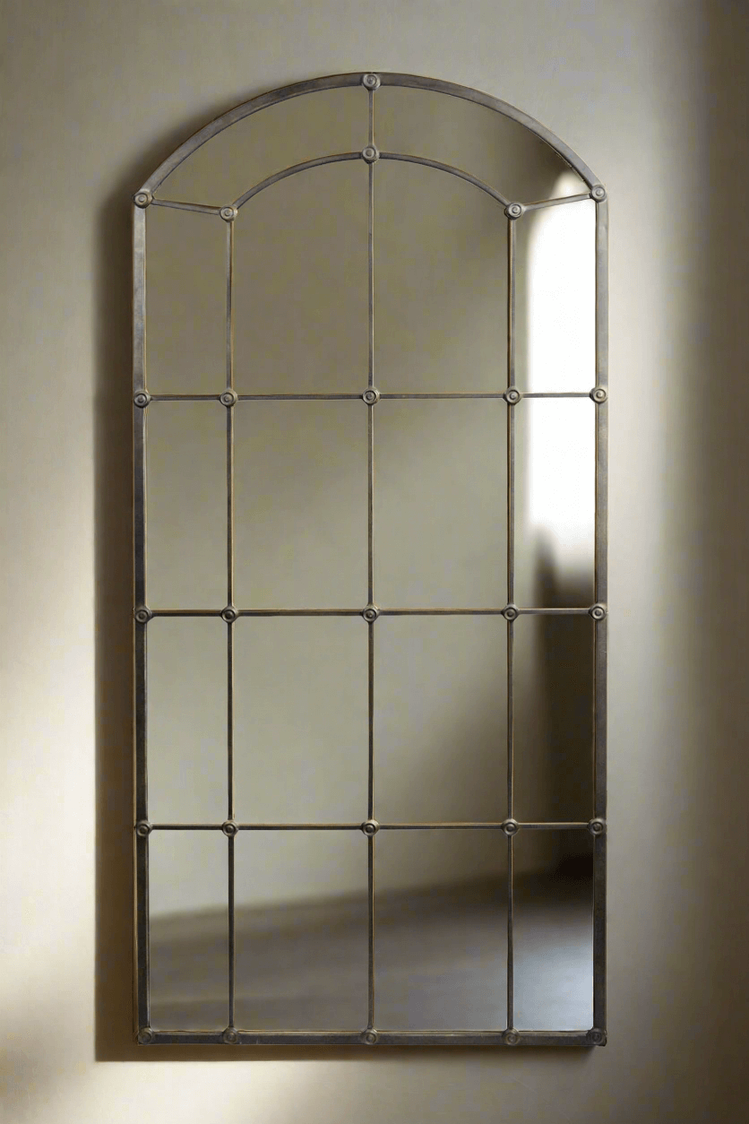 Arched Industrial Grid Wall Mirror