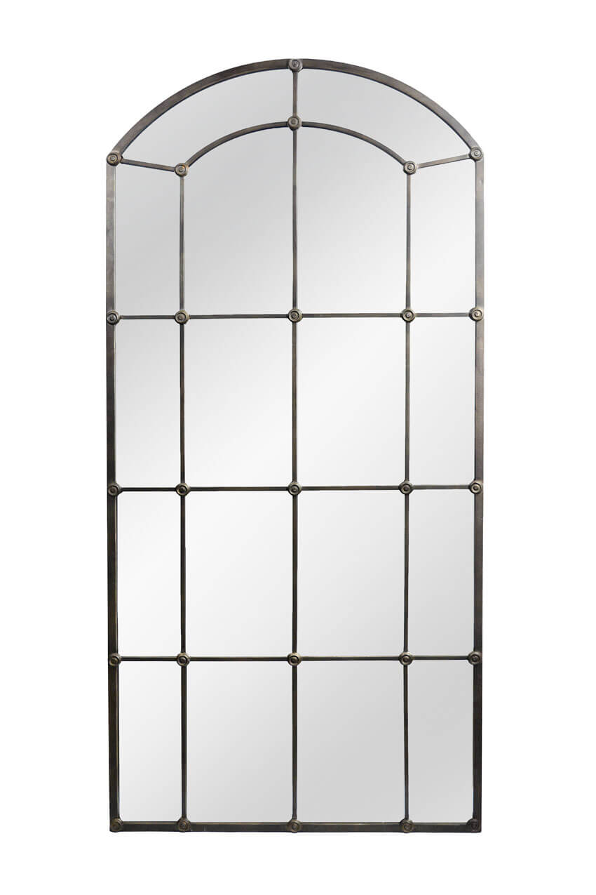 Arched Industrial Grid Wall Mirror