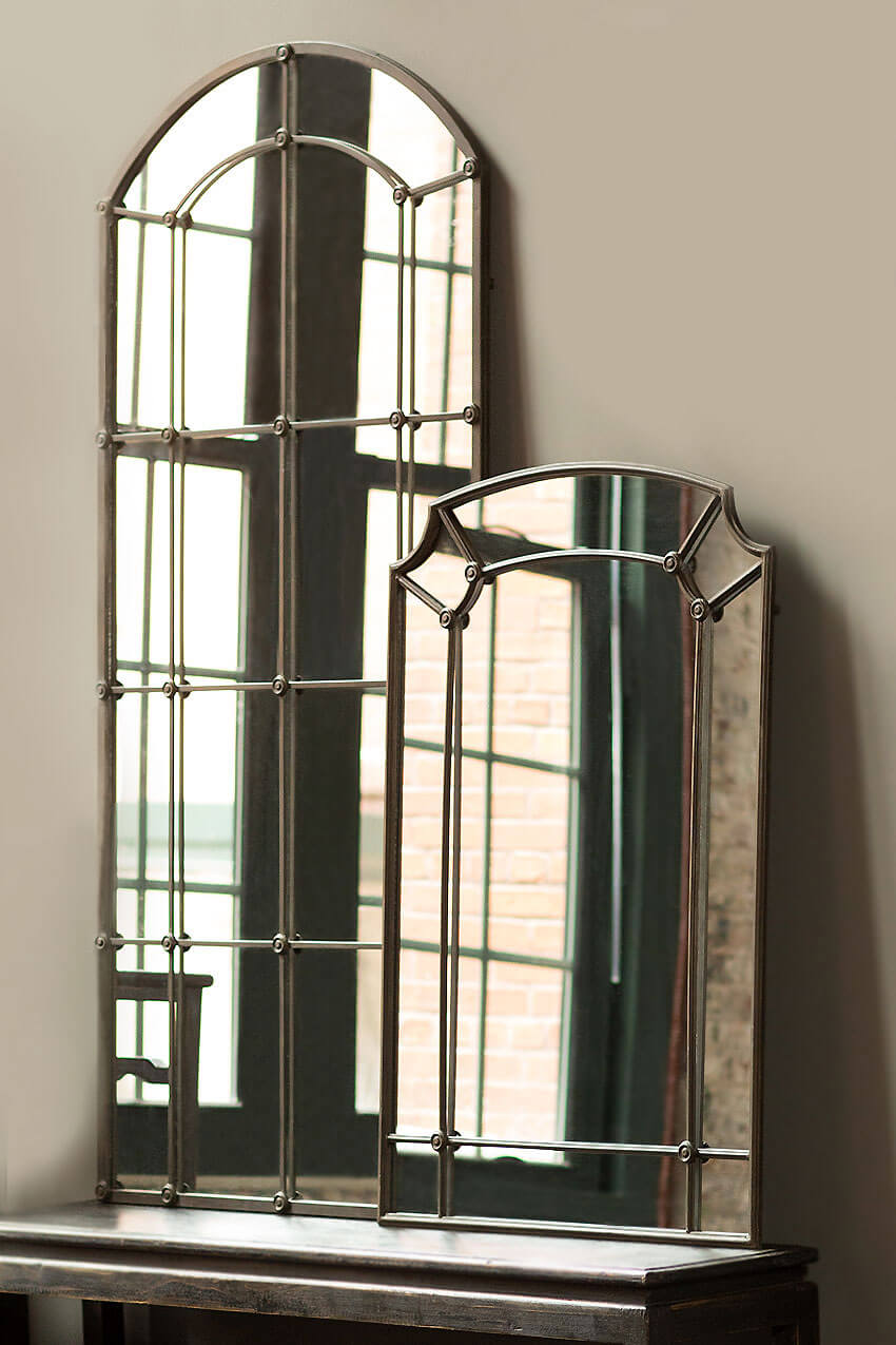 Arched Industrial Grid Wall Mirror