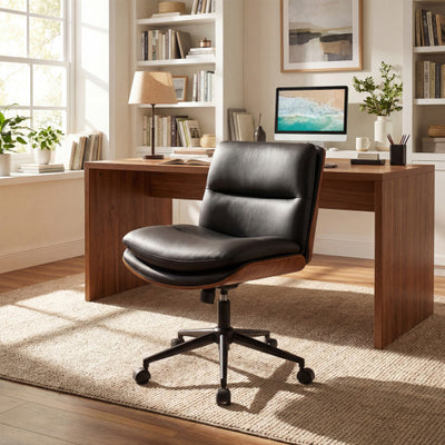 Armless Office Chair with Curved Backrest and Padded Seat-Black