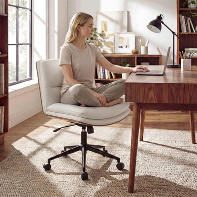 Armless Office Chair with Curved Backrest and Padded Seat-White