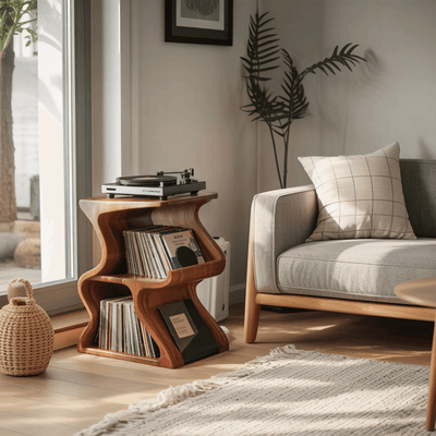 Aurea Wave Sculptural Solid Wood Record Player Stand