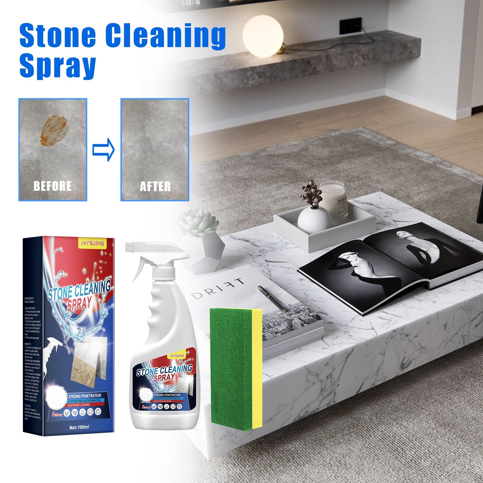 Stone Cleaning Spray, Domestic Kitchen Marble Tile Decontamination Repair Scratch Cleaner