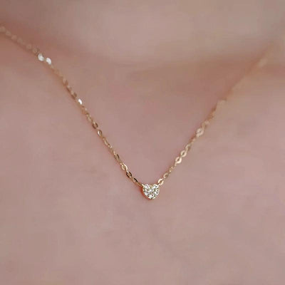 S925 pure silver plated with 14K gold mini heart necklace women's diamond studded peach heart extremely fine collarbone chain 