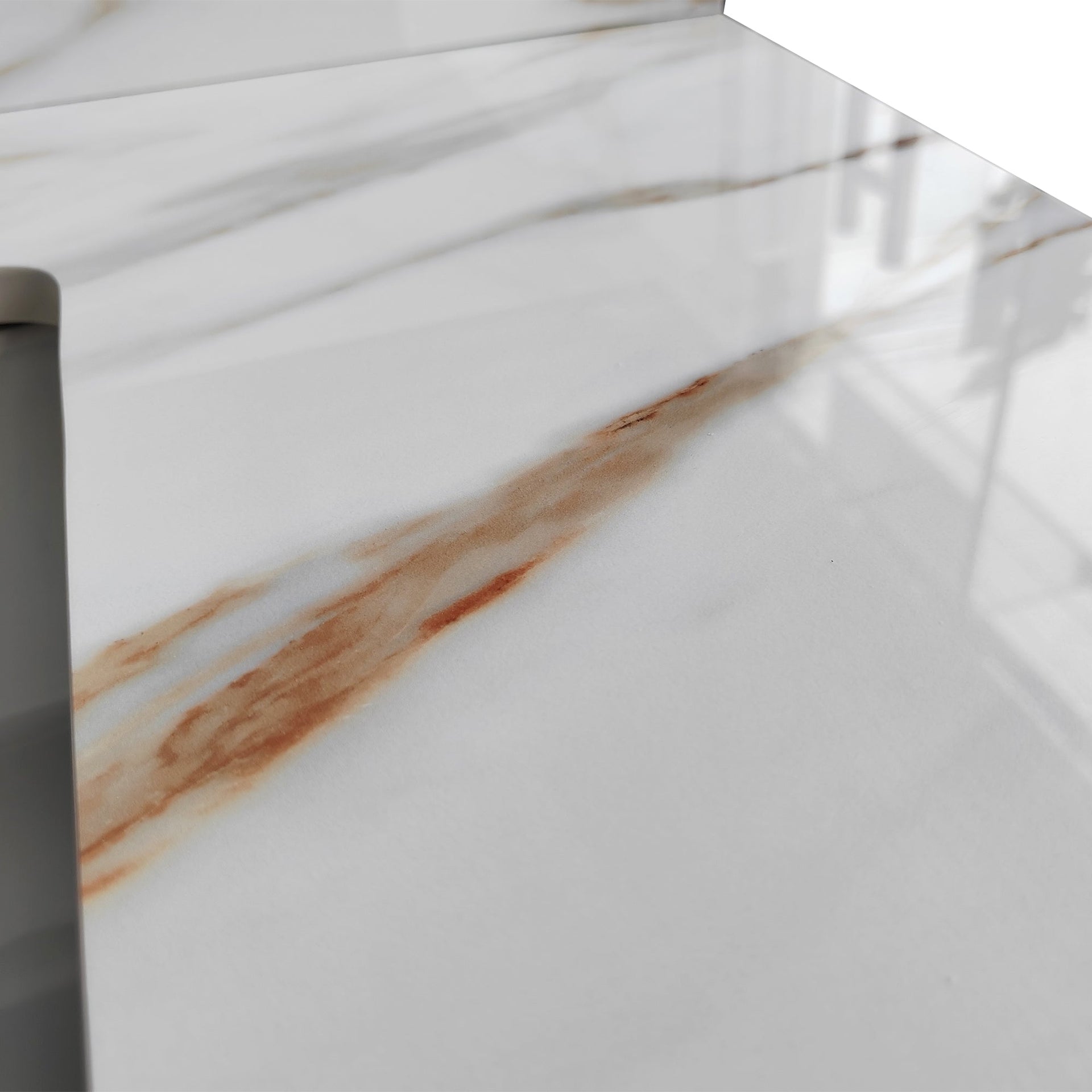43 inch marble countertop with base rectangular central sink and 4-inch high splash guard, pre drilled 8-inch faucet hole ,white