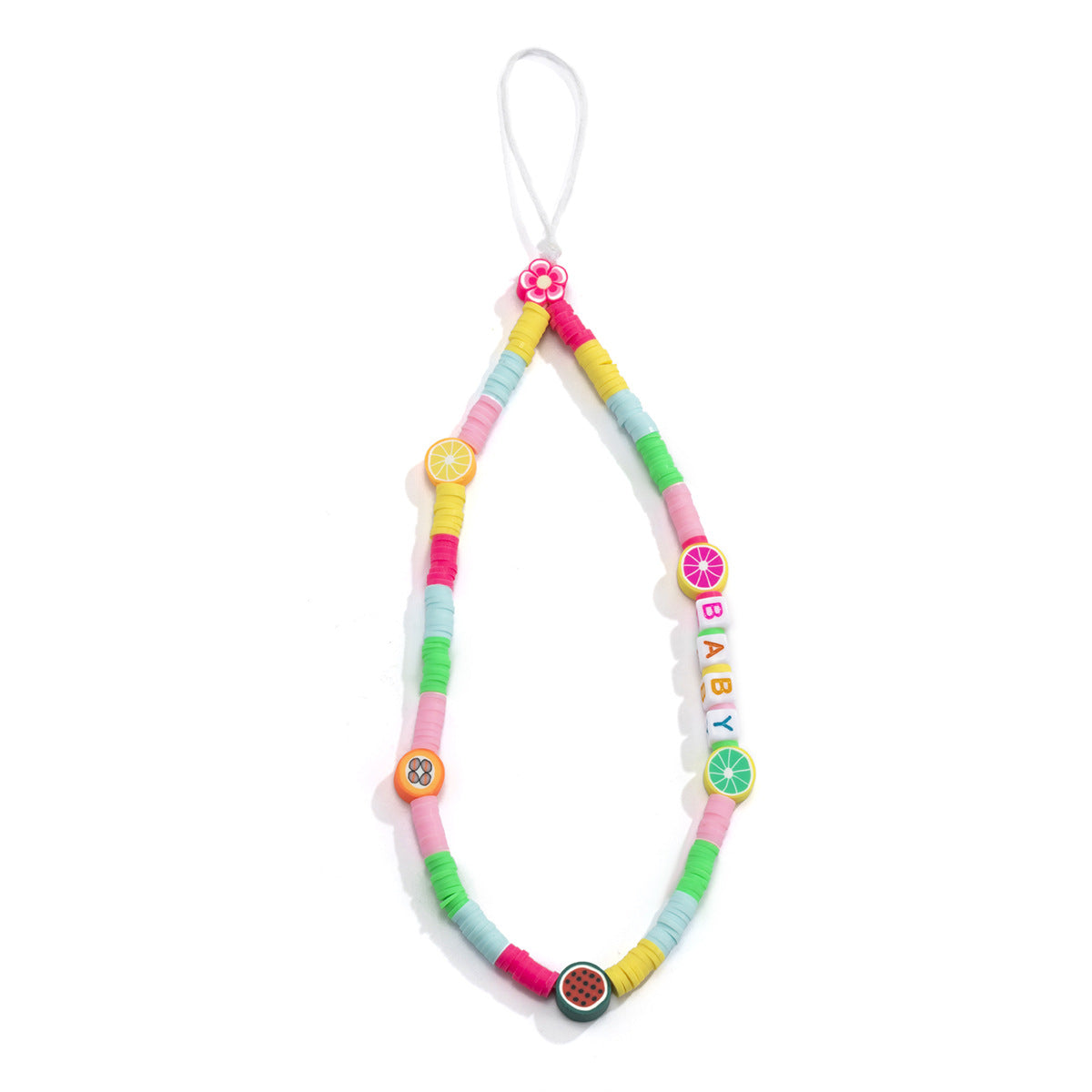 Simple color collision fresh fruit bead mobile phone chain geometric soft ceramic pendant rope chain