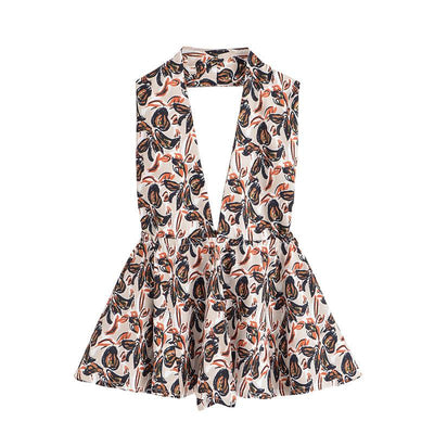 Elegant Strapless Top with Floral Print and Wide-Leg Pants Set