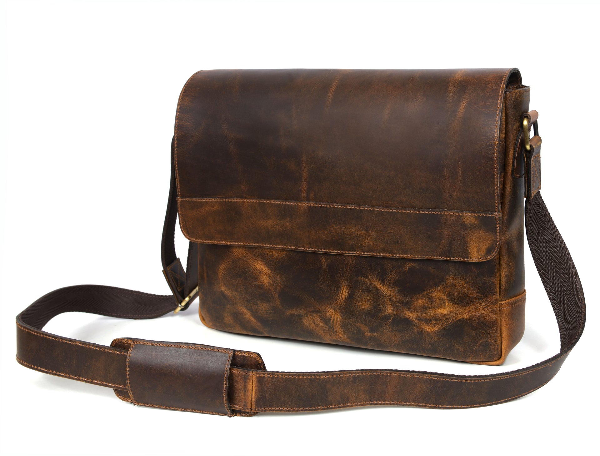 Leather Messenger Bag Stressed Light - Brown