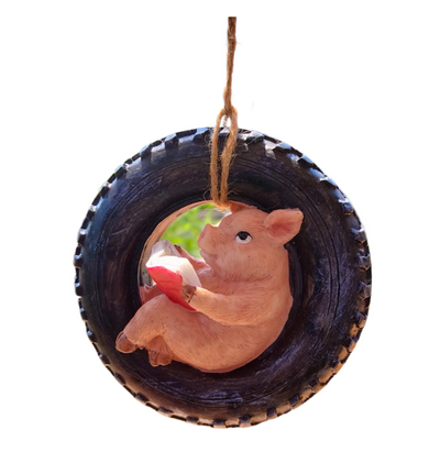 Cute Piggy Reading Tire Courtyard Garden Outdoor Hanger