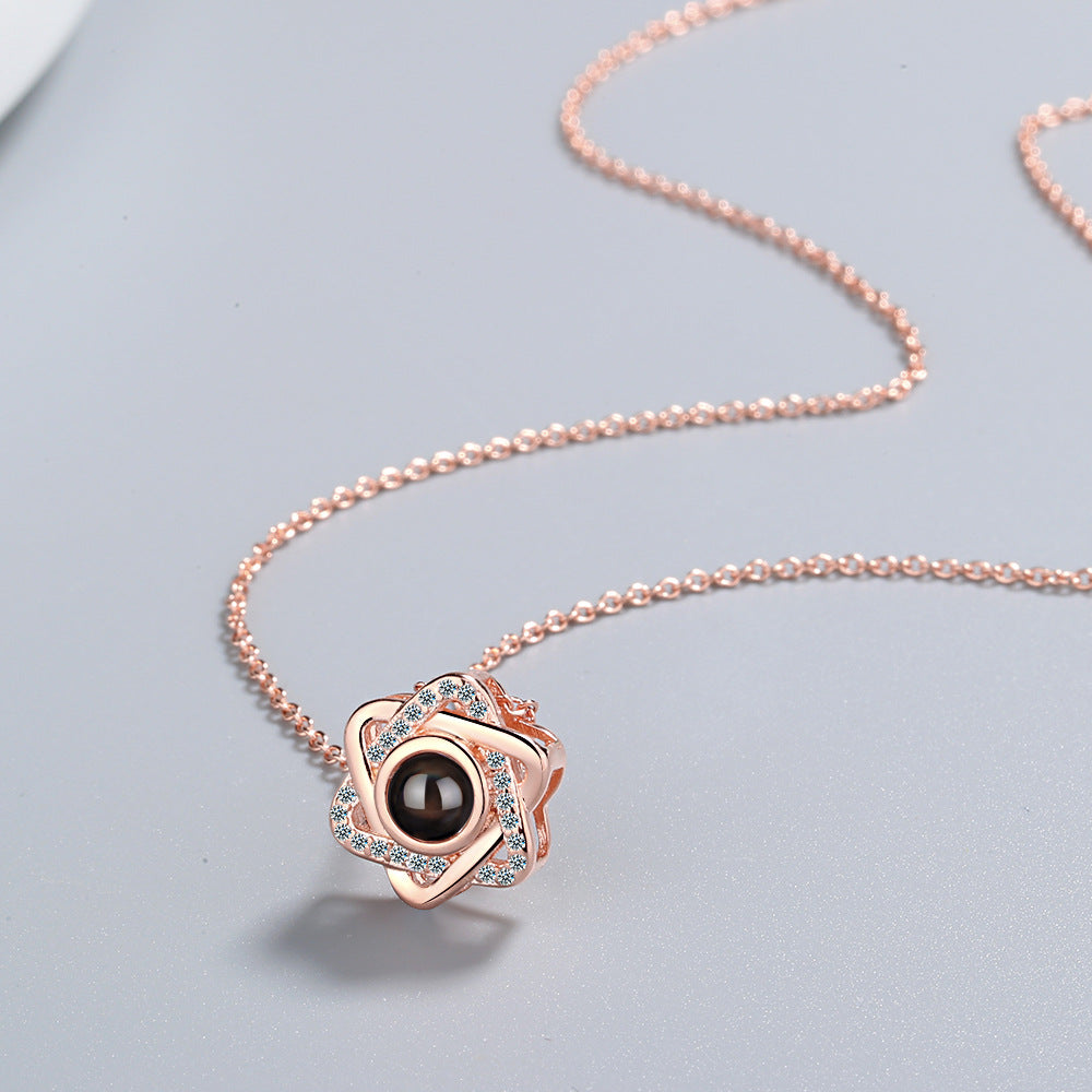 Necklace, female star pendant, 100 language projection, memories of love, short collarbone chain