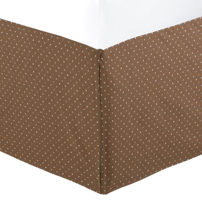 Tailored Bed Skirt Brown Tan Check Dot Pattern Cotton Pleated Dust Ruffle with Split Corners, 16