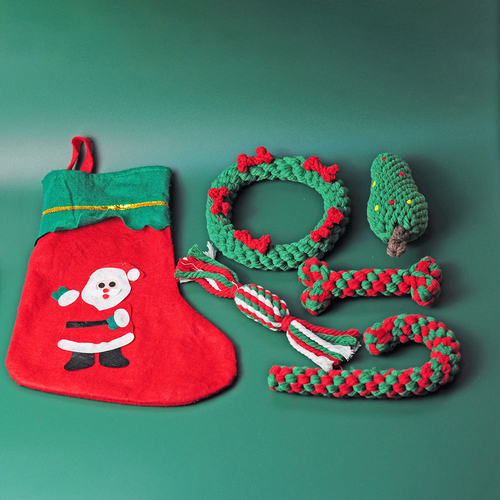 Christmas pet toy gift set dog teeth grinding bite resistant cotton rope hand woven