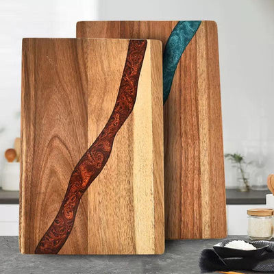 Heavy Duty Serving Tray Chopping Board With Ocean Wave Epoxy Resin Wood Cutting Board