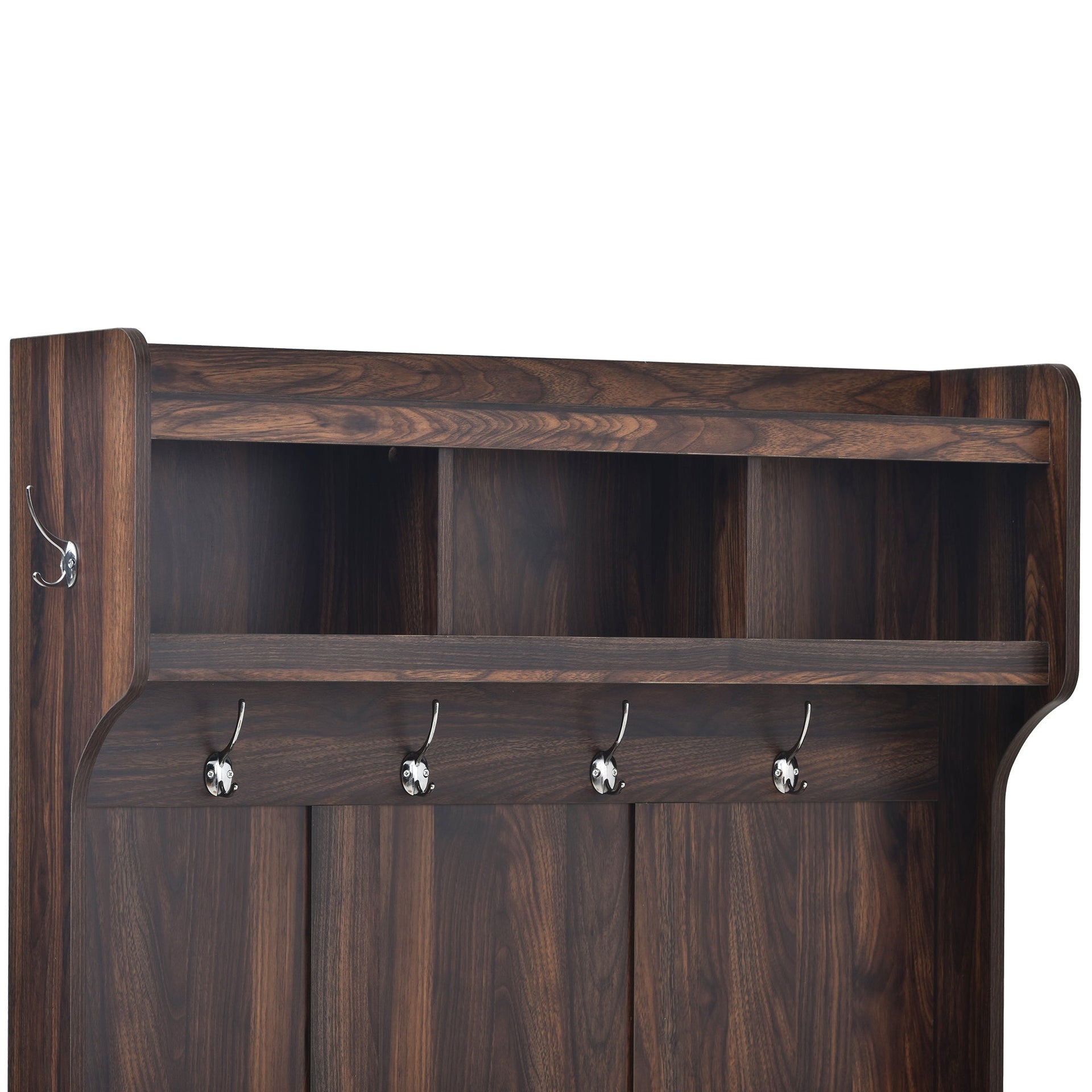 U-Can Hall Tree with 6 Hooks Coat Hanger Entryway Bench Storage Bench (Tiger)