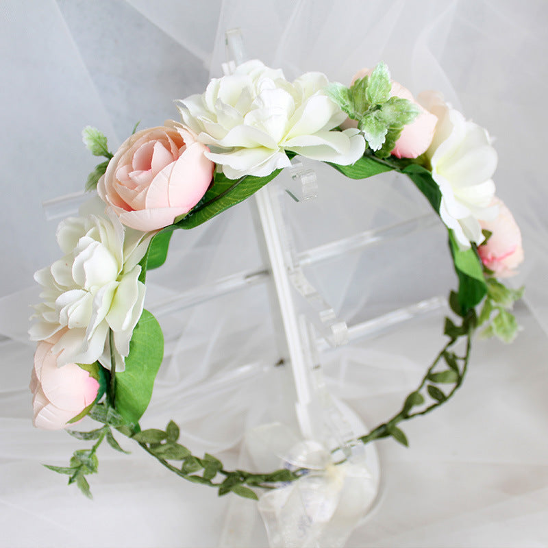 Flower garland handmade simulation flower ribbon hair accessory fresh wedding photography flower garland headwear