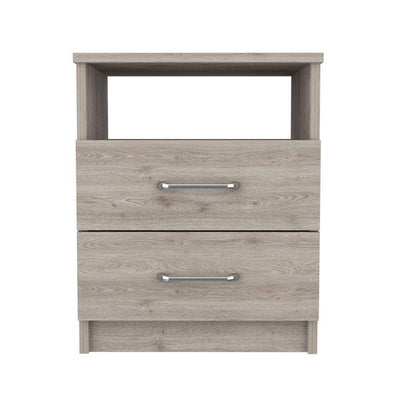 Modern 2-Drawer Nightstand with Open Shelf in Beige Wood Finish