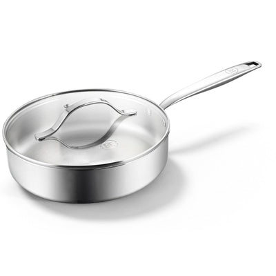 BE | LIVING Essential Series Tri-Ply Stainless Steel Sauté Pan with Lid 9.5
