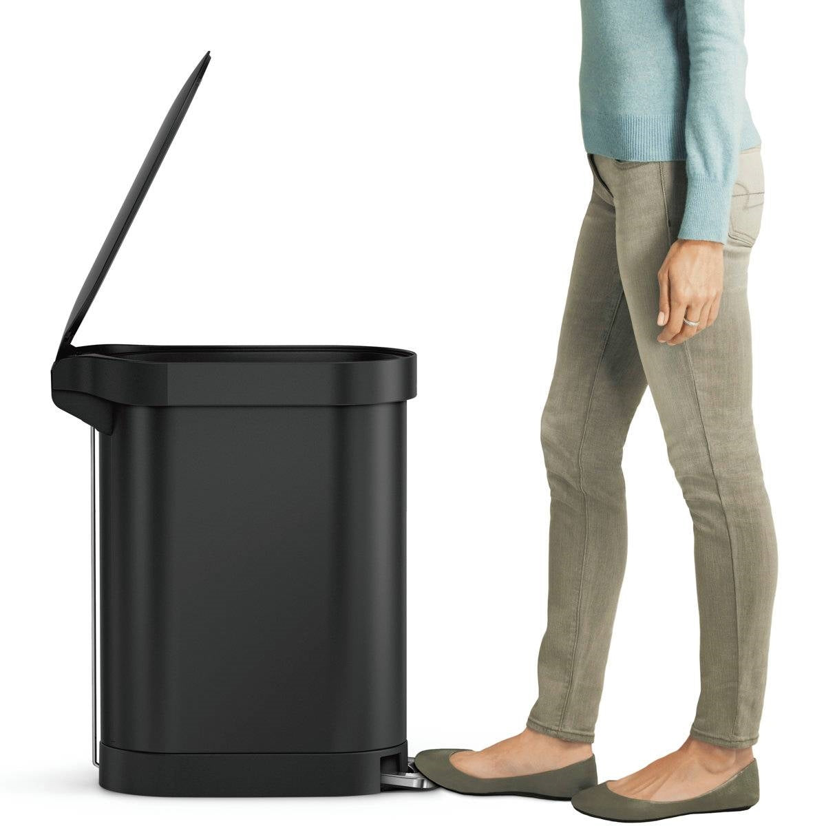 Matte Black 12-Gallon Narrow Kitchen Trash Can with Easy Step-on Lid