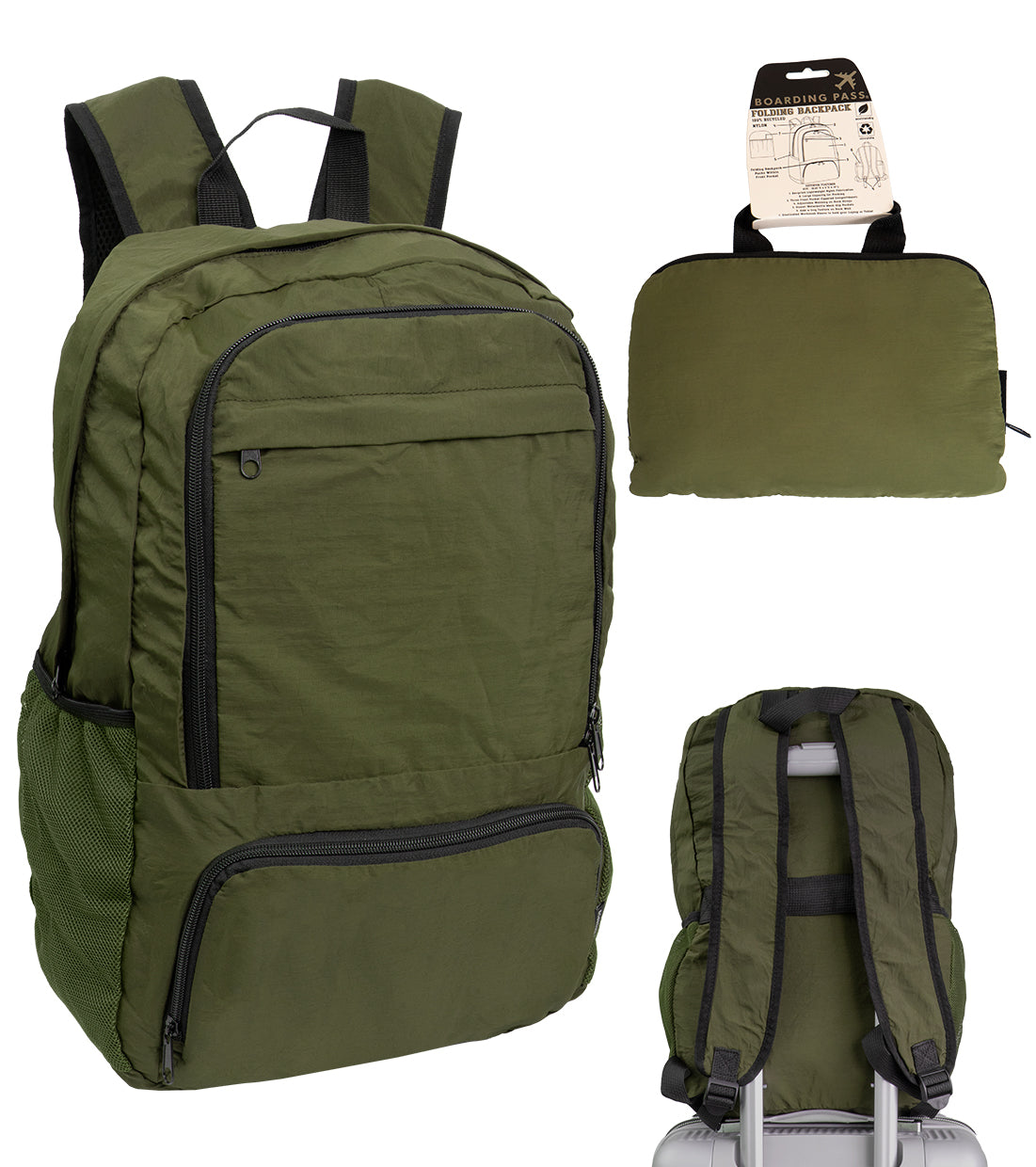 Boarding Pass Recycled Foldable & Packable Pouch Multi Compartment Backpack
