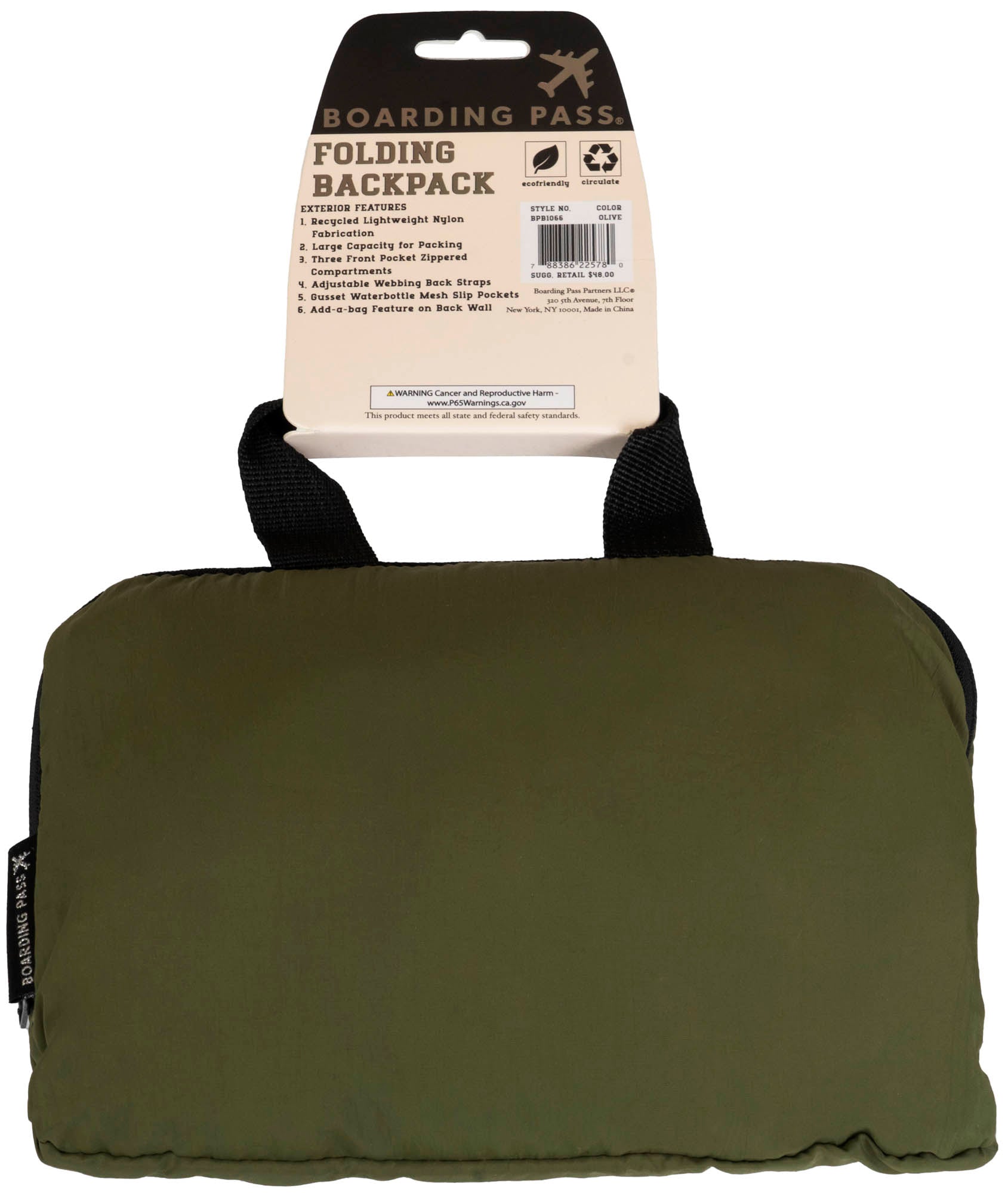 Boarding Pass Recycled Foldable & Packable Pouch Multi Compartment Backpack