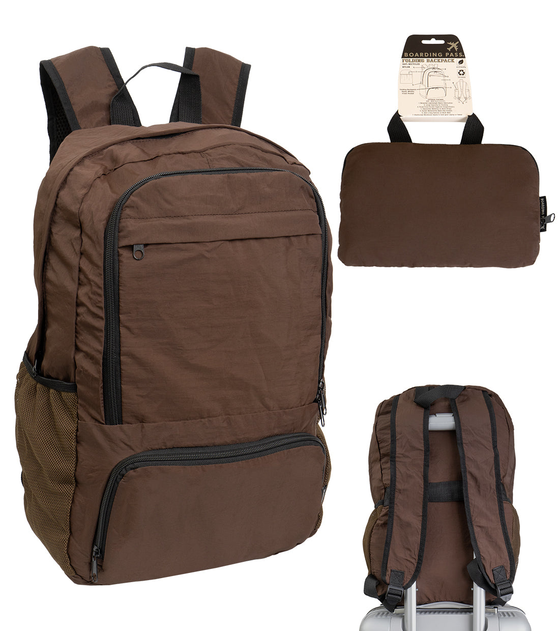 Boarding Pass Recycled Foldable & Packable Pouch Multi Compartment Backpack