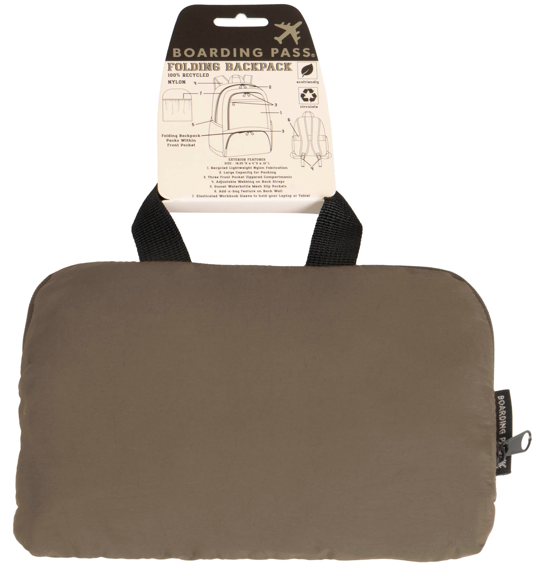 Boarding Pass Recycled Foldable & Packable Pouch Multi Compartment Backpack