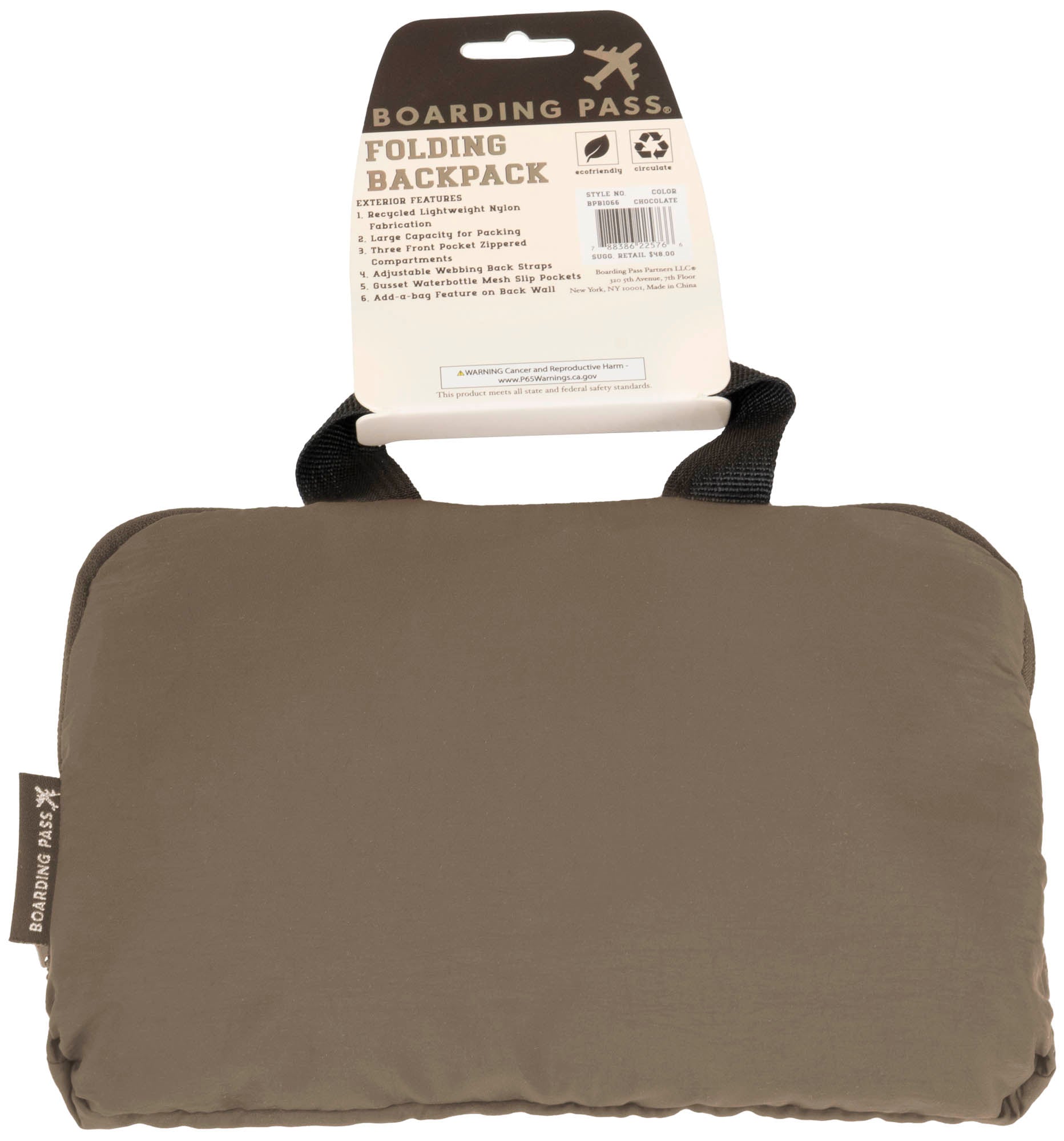 Boarding Pass Recycled Foldable & Packable Pouch Multi Compartment Backpack