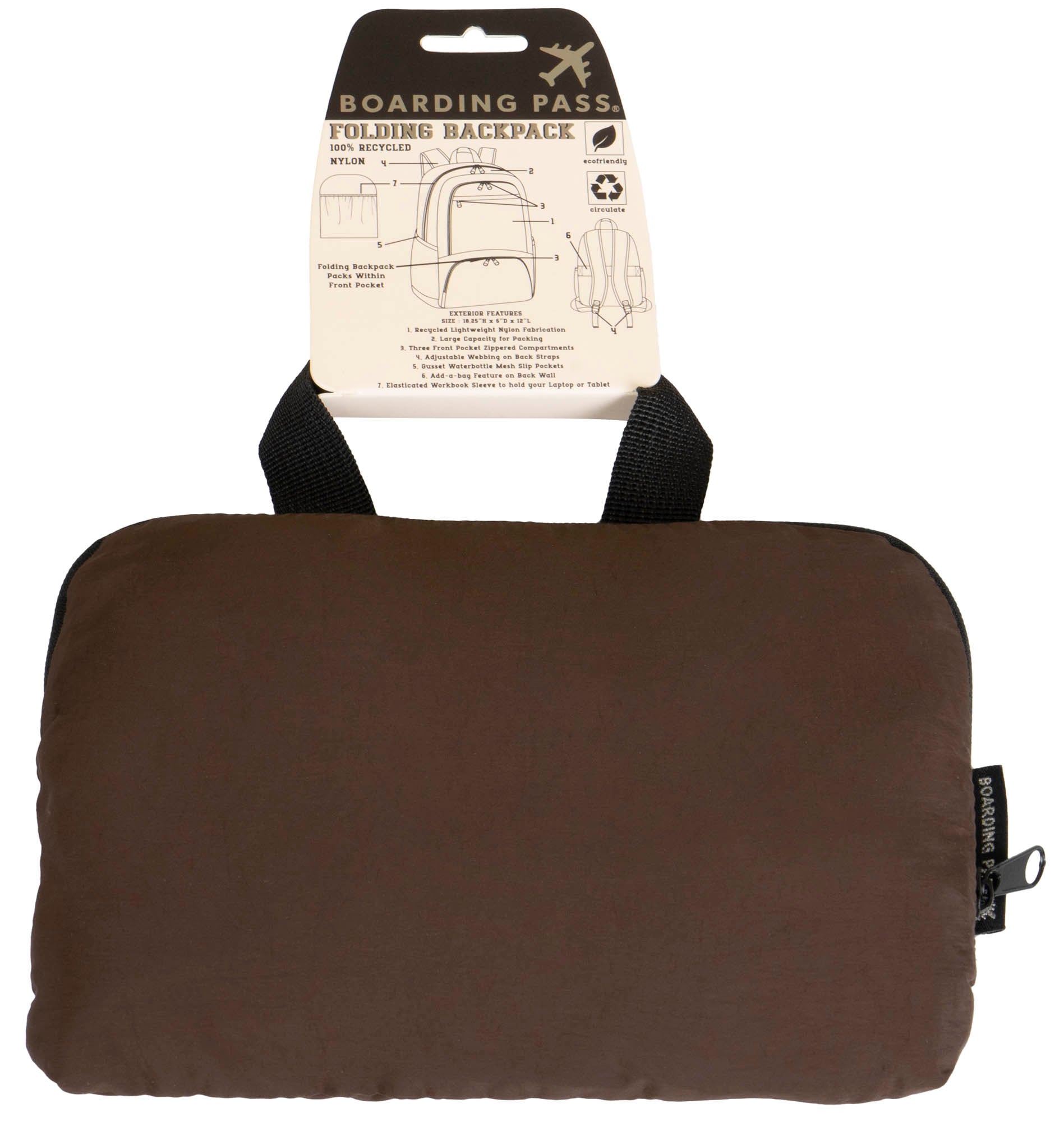 Boarding Pass Recycled Foldable & Packable Pouch Multi Compartment Backpack