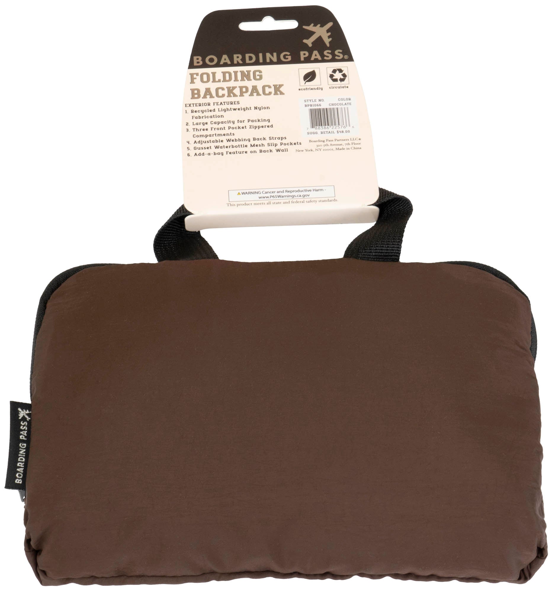 Boarding Pass Recycled Foldable & Packable Pouch Multi Compartment Backpack