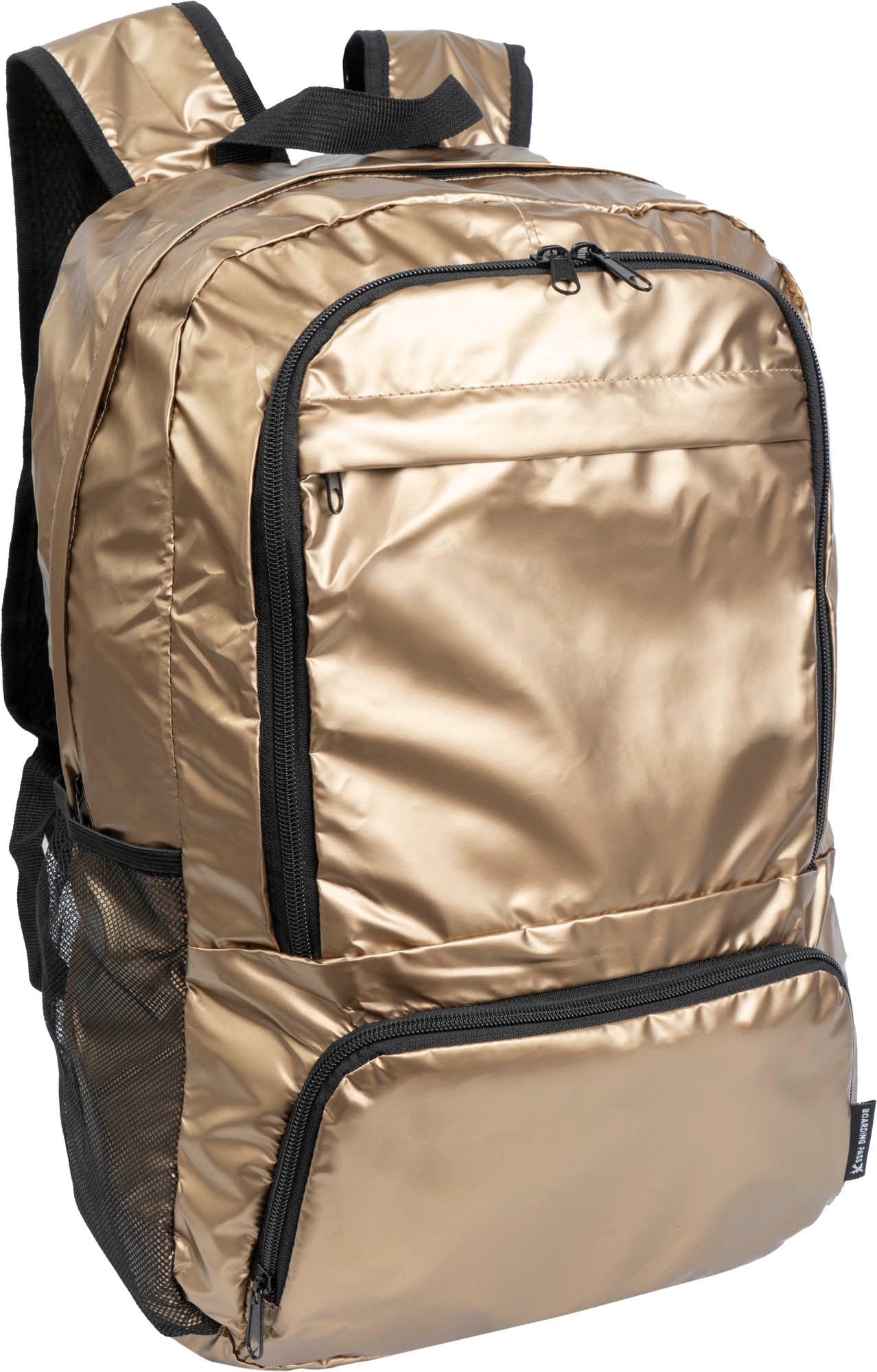 Boarding Pass Recycled Metallic Foldable & Packable Pouch Multi Compartment Backpack