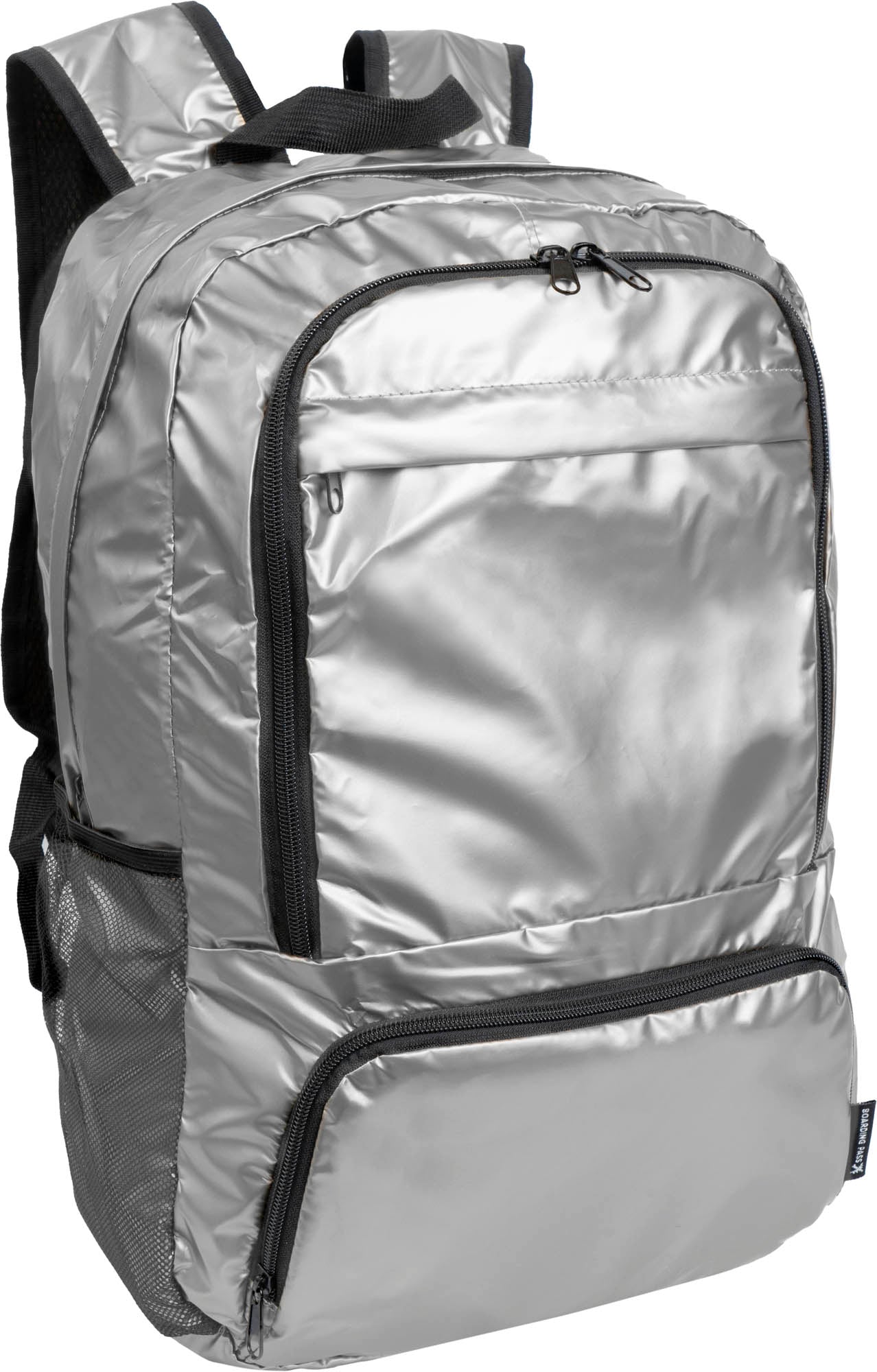 Boarding Pass Recycled Metallic Foldable & Packable Pouch Multi Compartment Backpack