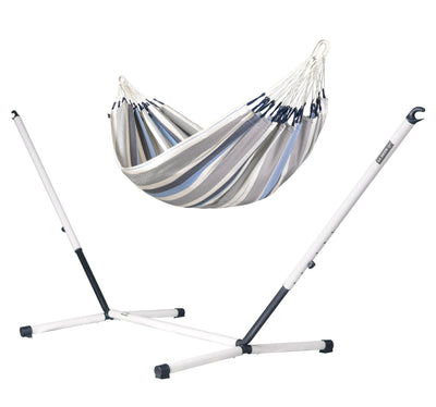 Nautico Cool Grey Outdoor Sea Salt - Weather-Resistant Double Hammock with Powder Coated Steel Stand