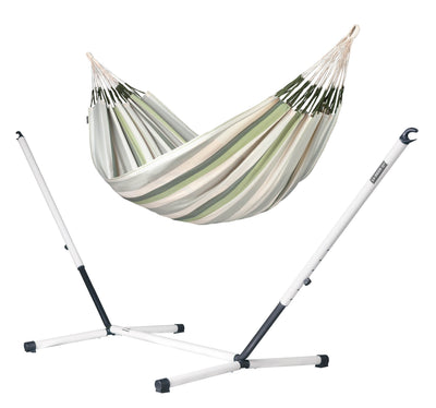 Nautico Cool Grey Outdoor Cedar - Weather-Resistant Double Hammock with Powder Coated Steel Stand
