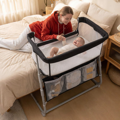 Baby Bassinet Bedside Crib with Adjustable Height Comfy Mattress-Black