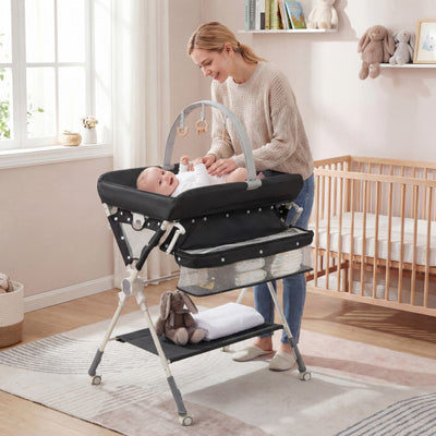 Baby Changing Table Foldable Diaper Changing Station with Storage Bag and Shelf-Black