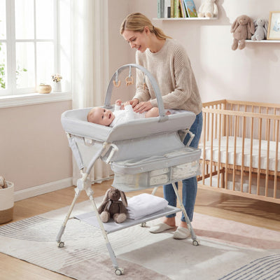 Baby Changing Table Foldable Diaper Changing Station with Storage Bag and Shelf-Gray