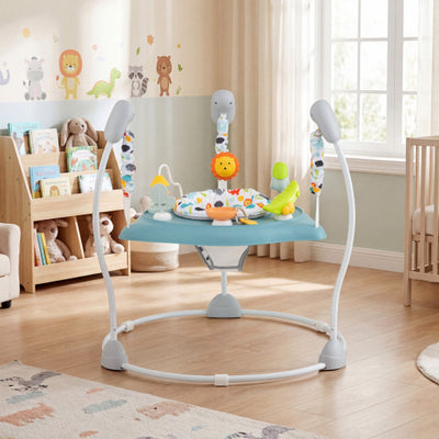 Baby Jump and Play Activity Center with Rotatable Seat and Interactive Toys-Blue