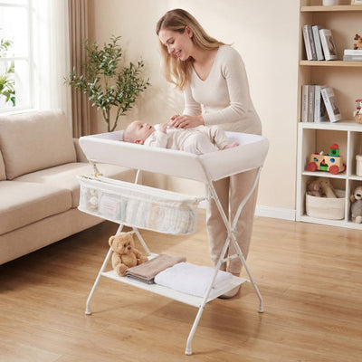 Baby Storage Foldable Diaper Changing Table-Beige