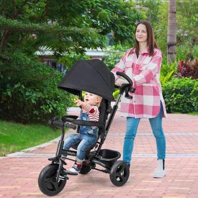 4-in-1 Baby Tricycle Toddler Trike with Reversible Seat and 5-Point Safety Harness-Black