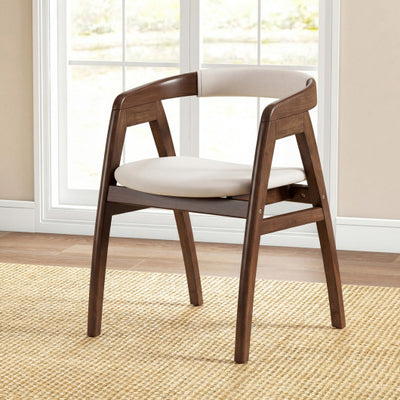 Bamboo Upholstered Dining Chair with Curved Back-Walnut
