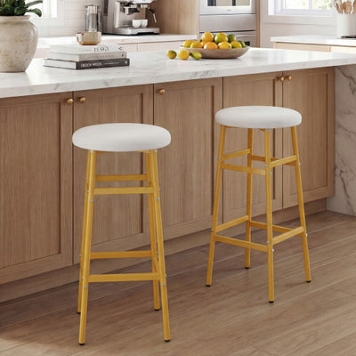 Bar Stools Set of 2 with Sturdy Metal Frame and Footrest-White