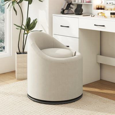 Barrel Chair with Storage 360° Swivel Upholstered Vanity Chair-Beige
