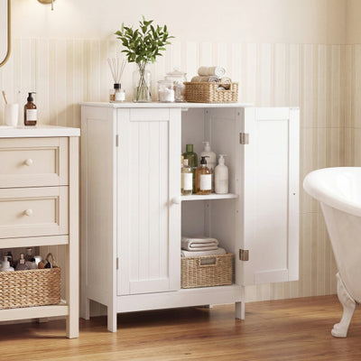 Bathroom Floor Storage Double Door Cupboard Cabinet-White