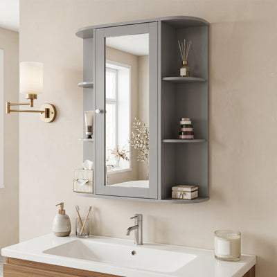 Bathroom Single Door Shelves Wall Mount Cabinet with Mirror-Gray
