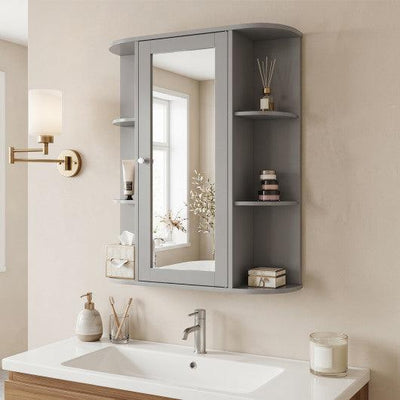 Bathroom Single Door Shelves Wall Mount Cabinet with Mirror-Gray
