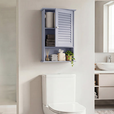 Bathroom Wall Mount Storage Cabinet Single Door with Height Adjustable Shelf-Gray