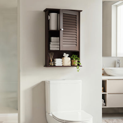 Bathroom Wall Mount Storage Cabinet Single Door with Height Adjustable Shelf-Rustic Brown