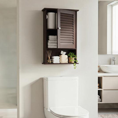 Bathroom Wall Mount Storage Cabinet Single Door with Height Adjustable Shelf-Rustic Brown